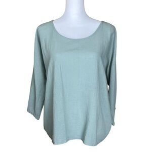Colette Women’s Linen Blend Mint Green Blouse Lagenlook Pullover 3/4 Sleeves OS